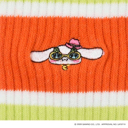 フクスケ fukuske 【MULGA THE ARTIST×サンリオキャラクターズ】 靴下 ワンポイント ライン クルー丈 (321A-553) （Lオレンジ490）｜詳細画像
