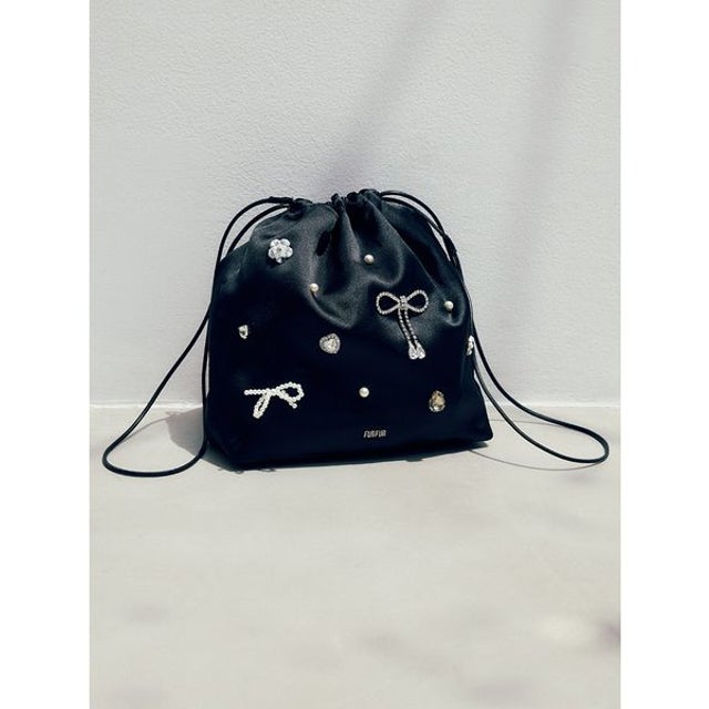 ビジュー巾着バッグ （BLK）