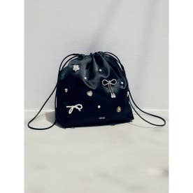 ビジュー巾着バッグ （BLK）