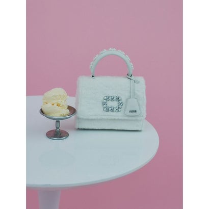 パールハンドルエコファーバッグ （WHT）｜詳細画像