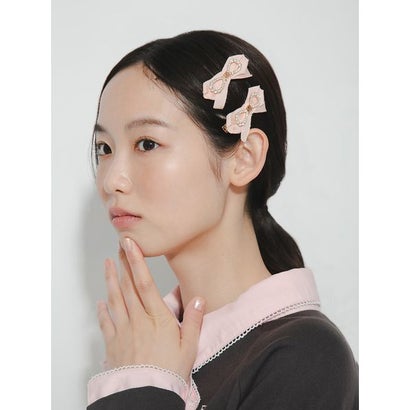 ファーファー FURFUR クリスタルリボンヘアピンセット （PNK）｜詳細画像