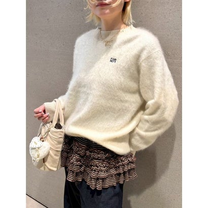 ファーファー FURFUR ウールミンクロゴ刺繍クルーネックニット （OWHT）｜詳細画像