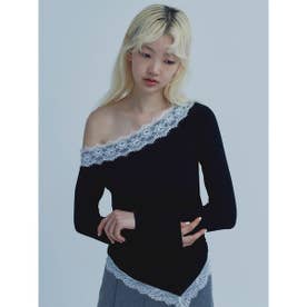 レーストリムワンショルトップス （BLK）