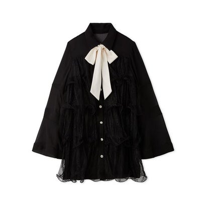 ティアードフリルボウタイレースドレス （BLK）｜詳細画像
