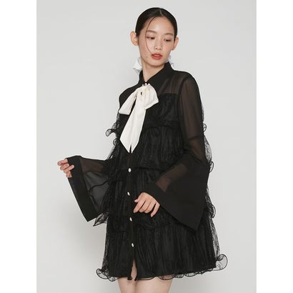 ティアードフリルボウタイレースドレス （BLK）｜詳細画像