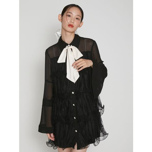 ティアードフリルボウタイレースドレス （BLK）