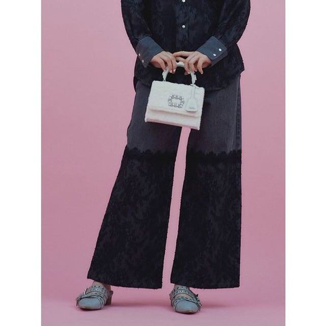 レースドッキングハイウエストデニム （GRY）