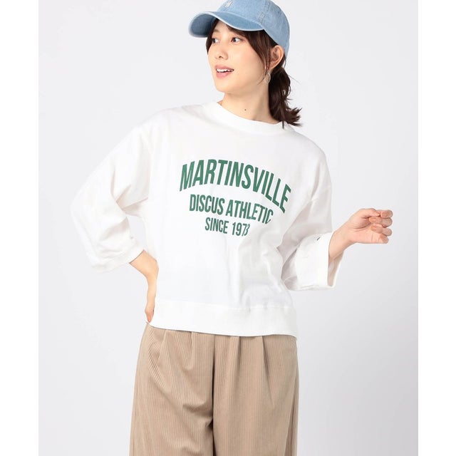 【DISCUS】別注 8分袖ロゴプリントワイドTシャツ （09ホワイト）