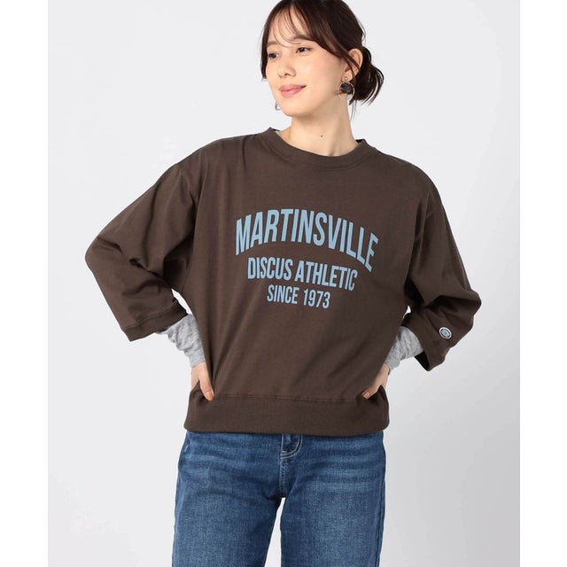 【DISCUS】別注 8分袖ロゴプリントワイドTシャツ （13ブラウン）