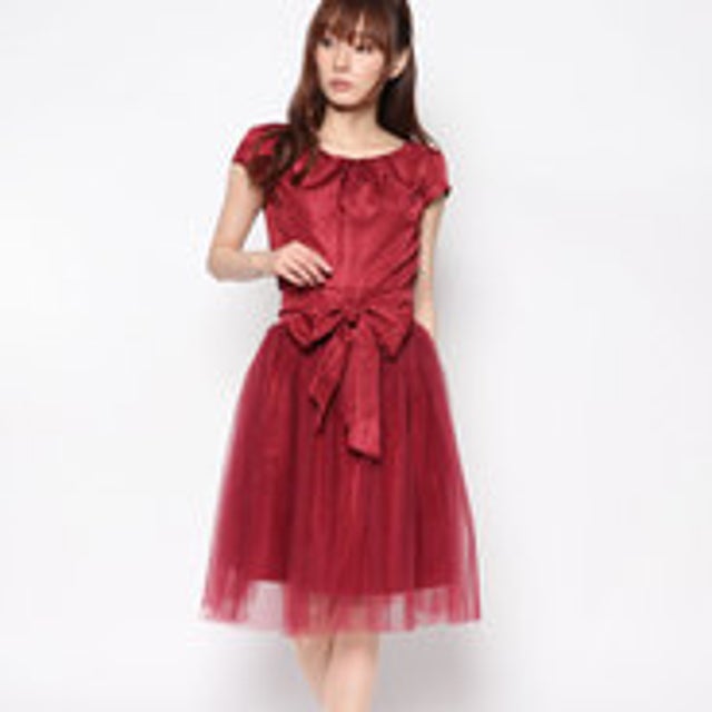 2WAYシフォン巻きスカートドレス （レッド）