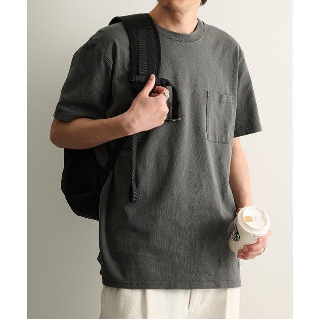 製品染めポケット付き S/S TEE 2W7-16205 （チャコールグレー）
