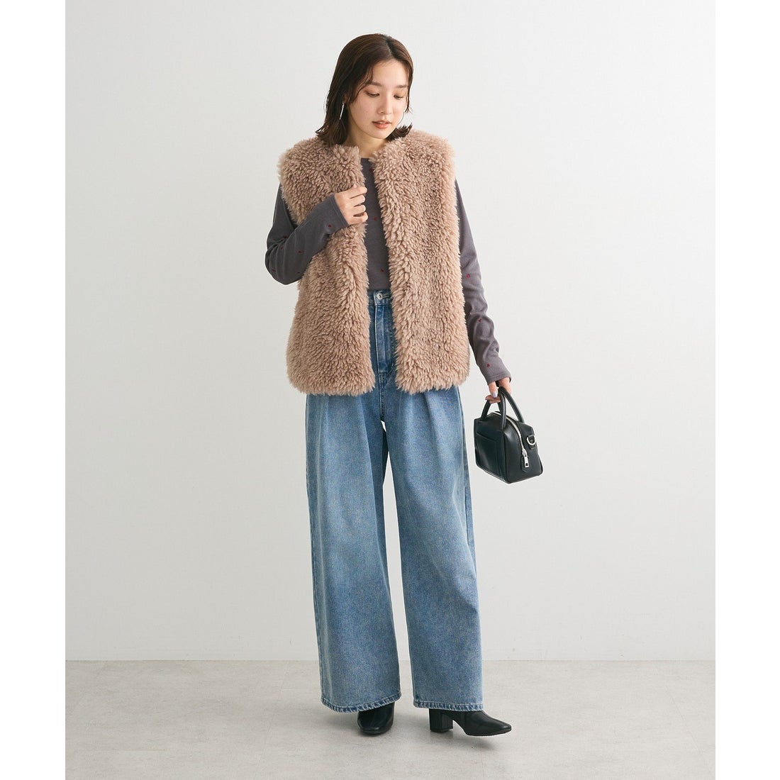 LANVIN petite 紡い オリーブグリーン ファーベスト