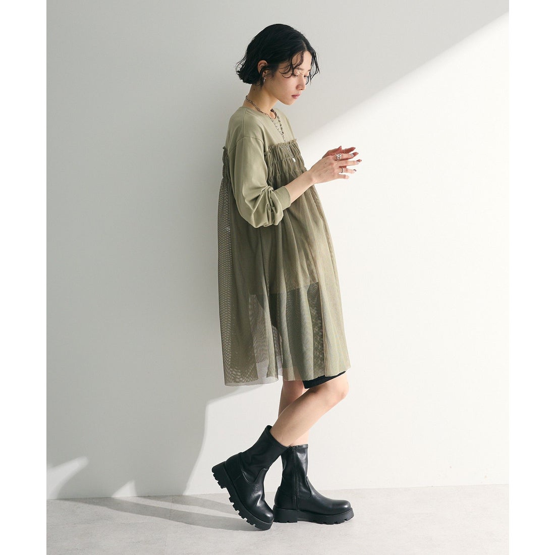 グリーン パークス Green Parks メッシュドッキングレイヤーチュニック