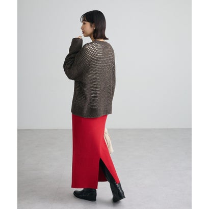 グリーン パークス Green Parks クルーネック透かし編みニットプルオーバー （グレー）｜詳細画像