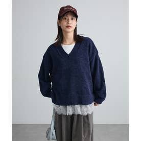 モールVネックニットプルオーバー （ネイビー）