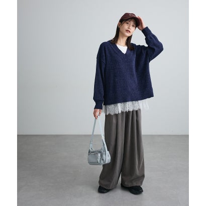 モールVネックニットプルオーバー （グレー）｜詳細画像