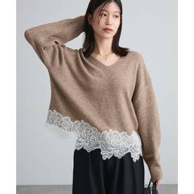 裾レースニットプルオーバー （杢ブラウン）