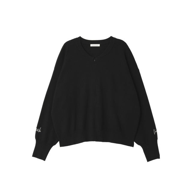 ハーフZIP袖刺繍ニットプルオーバー （ブラック）