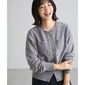 花刺繍モールニットカーディガン （グレー）