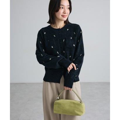 グリーン パークス Green Parks 花刺繍モールニットカーディガン （ブラック）｜詳細画像