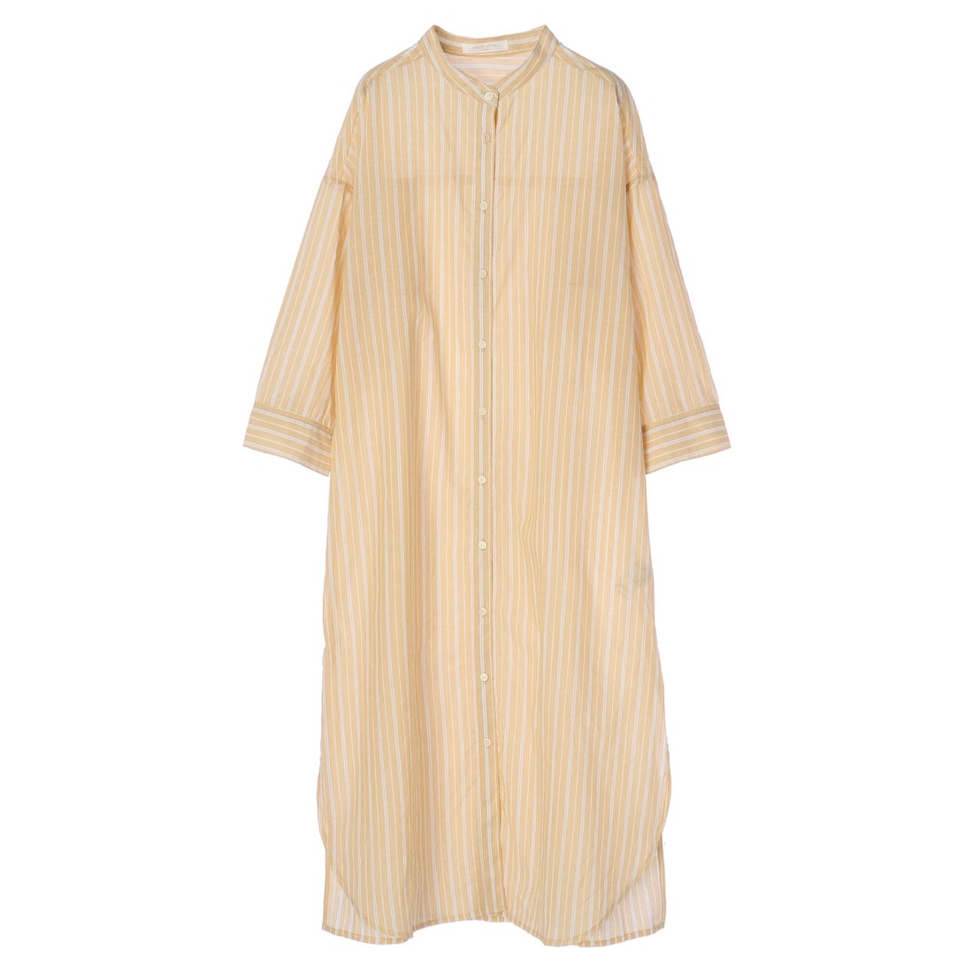 Parkes パークス バンドカラーストライプ半袖シャツワンピース 綿100 