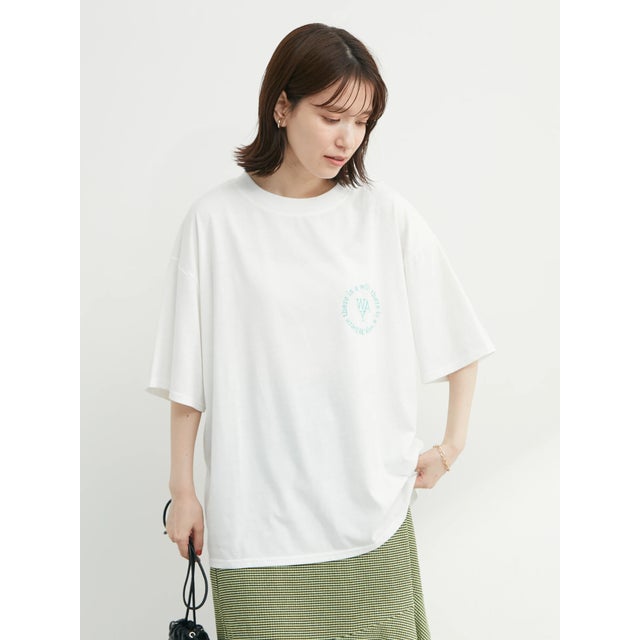 ・novem9 ワンポイント刺繍チュニックTシャツ （ホワイト）