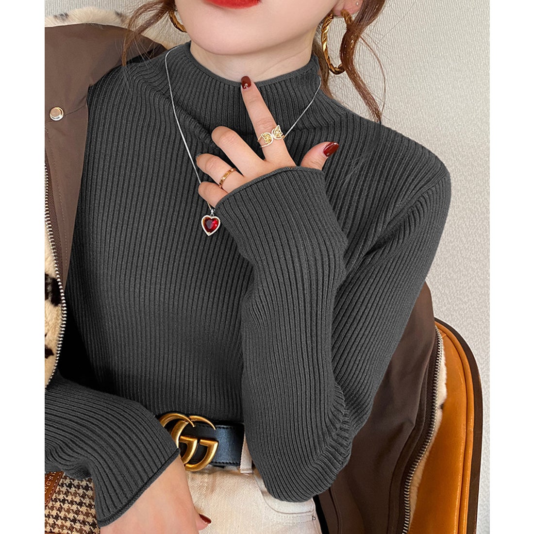 ガーリードール Girly Doll ハイネックニットセーター （ダークグレー 