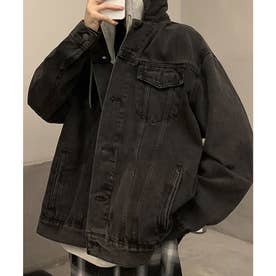 フード付きオーバーサイズデニムジャケット【韓国ファッション】【春夏新商品】 （ブラック）