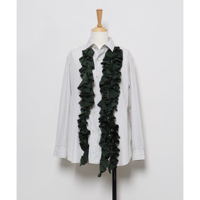 Striped Ruffle Shirt(LADIES) （GRAY）｜詳細画像