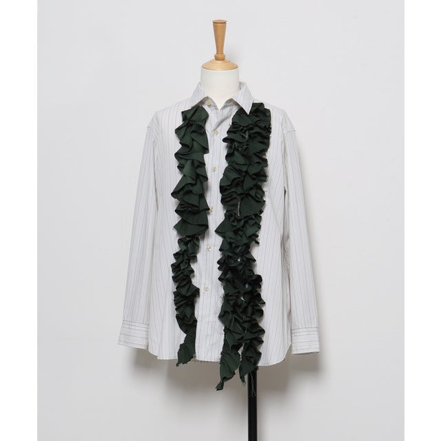 Striped Ruffle Shirt(LADIES) （GRAY）