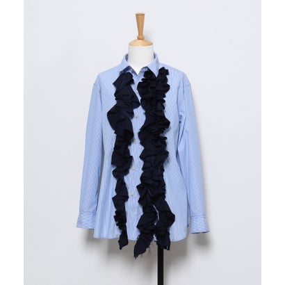Striped Ruffle Shirt(LADIES) （BLUE）｜詳細画像