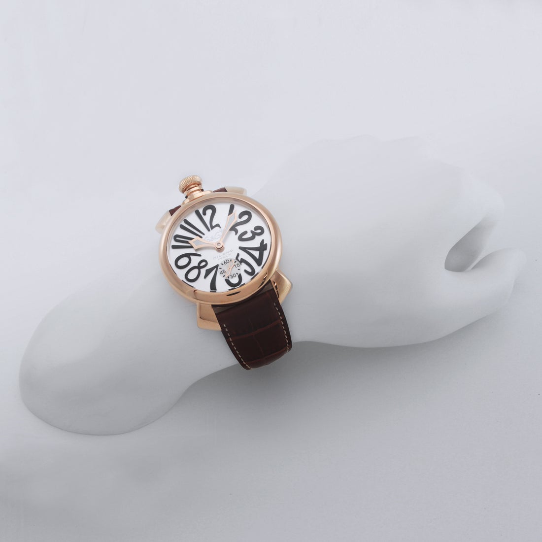 ガガミラノ GaGa MILANO マヌアーレ48MM メンズ 時計 5011.06S-BRW 手巻き シルバー カーフ革 スイス （シルバー）