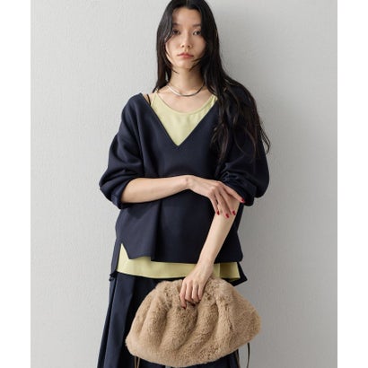 【キャミソール付き】ダンボールVネックプルオーバー （navy）｜詳細画像