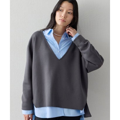 【キャミソール付き】ダンボールVネックプルオーバー （navy）｜詳細画像