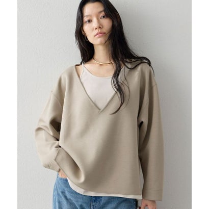 【キャミソール付き】ダンボールVネックプルオーバー （lightbeige）｜詳細画像
