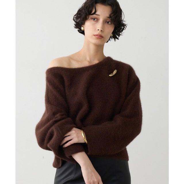 【MANAKAコラボカラー】ファーボートネックプルオーバー （brown）