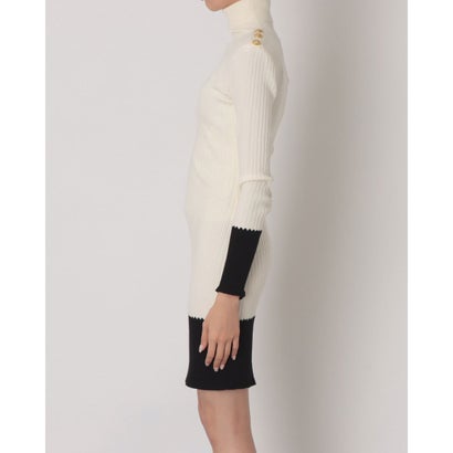 バイカラー タートルネックニットワンピース （WHITE×BLACK）｜詳細画像