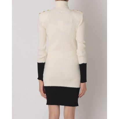 バイカラー タートルネックニットワンピース （WHITE×BLACK）｜詳細画像