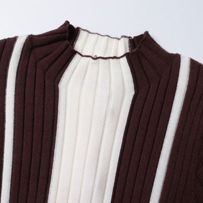 ストライプ配色ポイント ニットワンピース （BROWN×WHITE）｜詳細画像