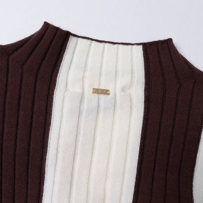 ストライプ配色ポイント ニットワンピース （BROWN×WHITE）｜詳細画像
