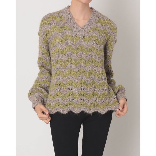ファンシーヤーン 波ボーダーニット （GREEN×BROWN）