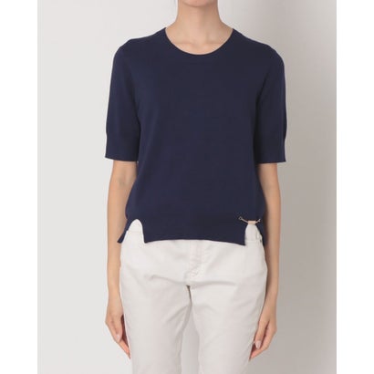 クルーネック半袖ニット （NAVY）｜詳細画像