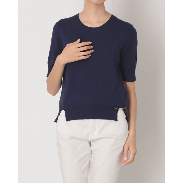 クルーネック半袖ニット （NAVY）