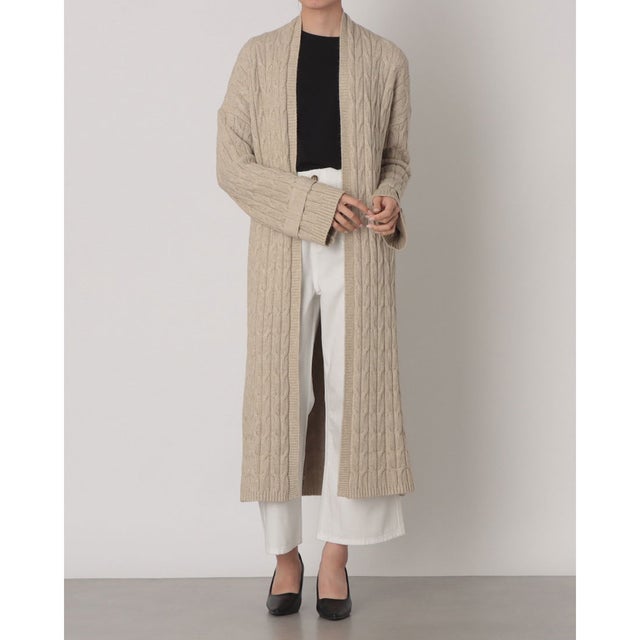 ケーブル編みロングカーディガン （BEIGE）