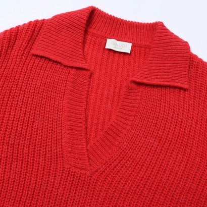 スキッパーあぜ編みニットワンピース （RED）｜詳細画像