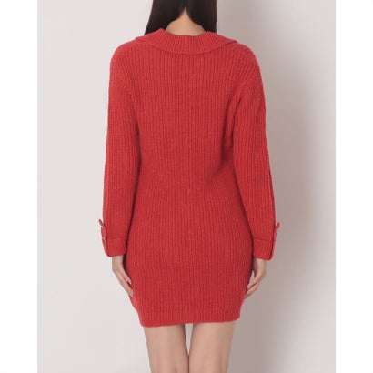 スキッパーあぜ編みニットワンピース （RED）｜詳細画像