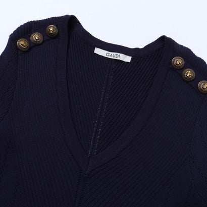 ショルダーボタンポイントフレアスカートニットワンピース （NAVY）｜詳細画像