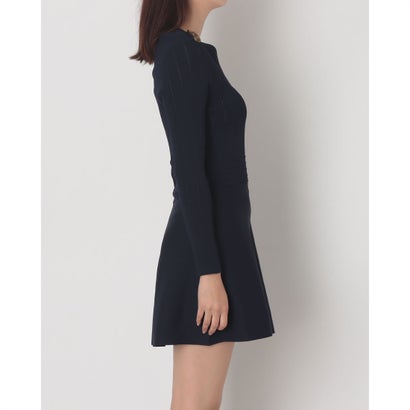 ショルダーボタンポイントフレアスカートニットワンピース （NAVY）｜詳細画像