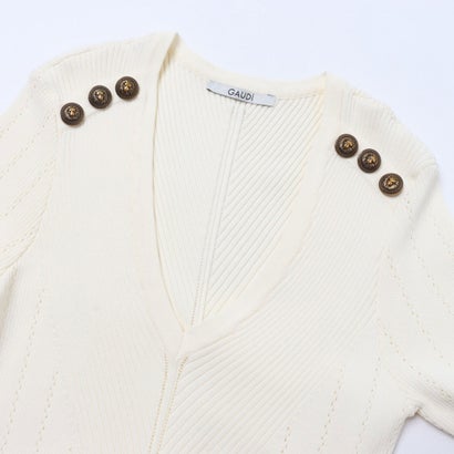 ショルダーボタンポイントフレアスカートニットワンピース （OFF WHITE）｜詳細画像