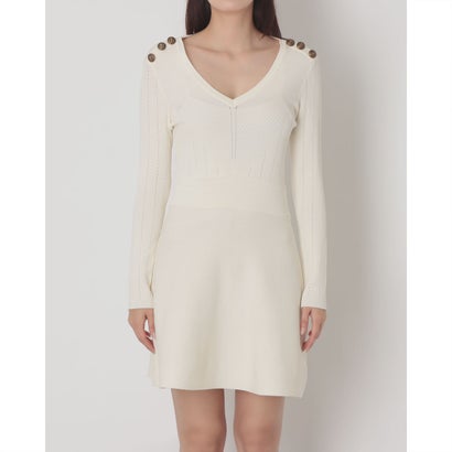 ショルダーボタンポイントフレアスカートニットワンピース （OFF WHITE）｜詳細画像